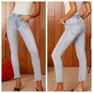 Denim Forum The Yoko High Rise Slim Leg Light Wash Button Fly Jeans Size 26